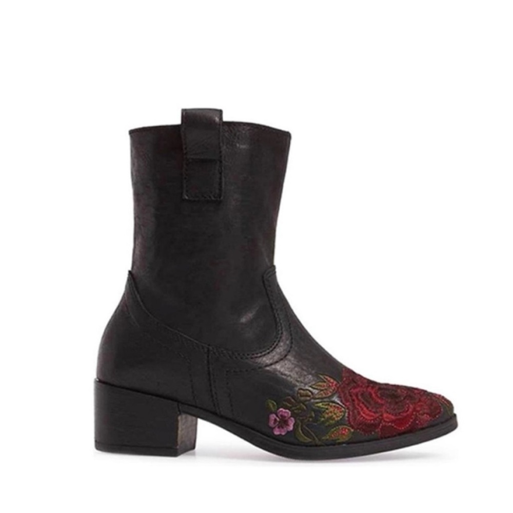 NWT Sheridan Mia SHALLOT Black Leather Embroidered Boot - Picture 2 of 15